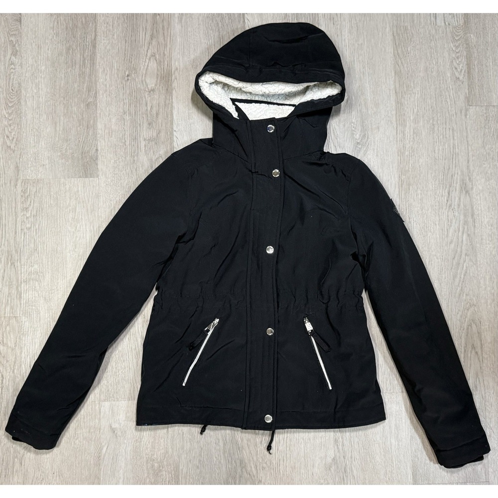 Hollister All-Weather Collection Parka Jacket Women XS Black Hooded Heavyweight